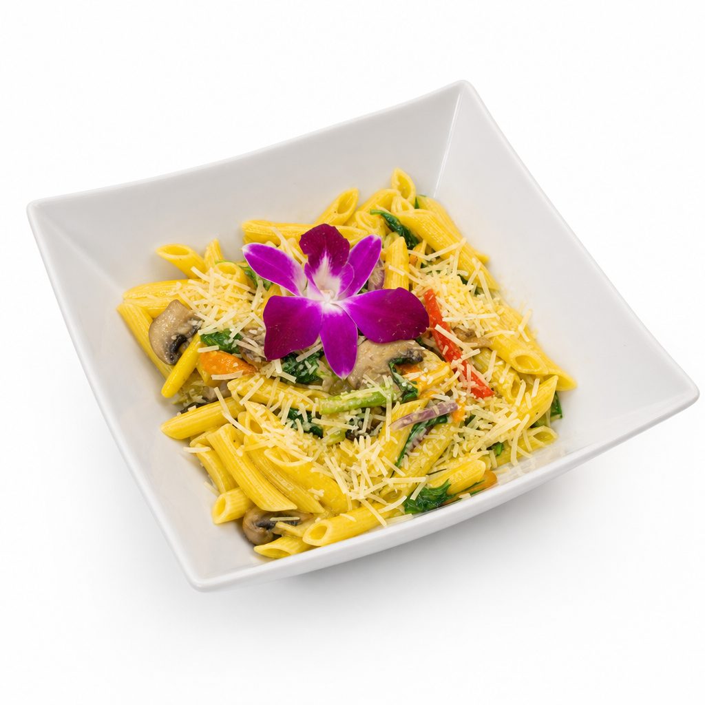 Vegetable Penne with Alfredo Sauce.