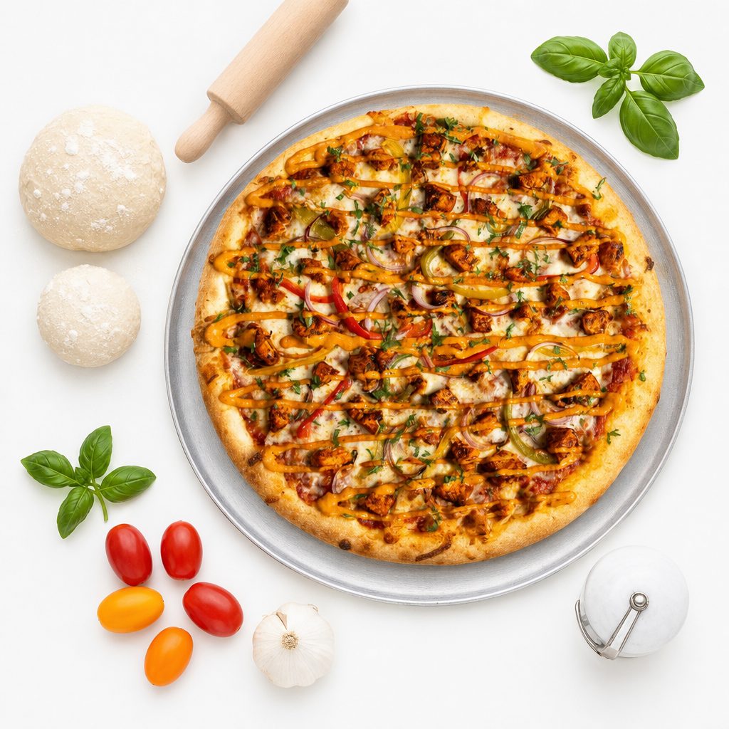 Large Tandoori Chicken Pizza.