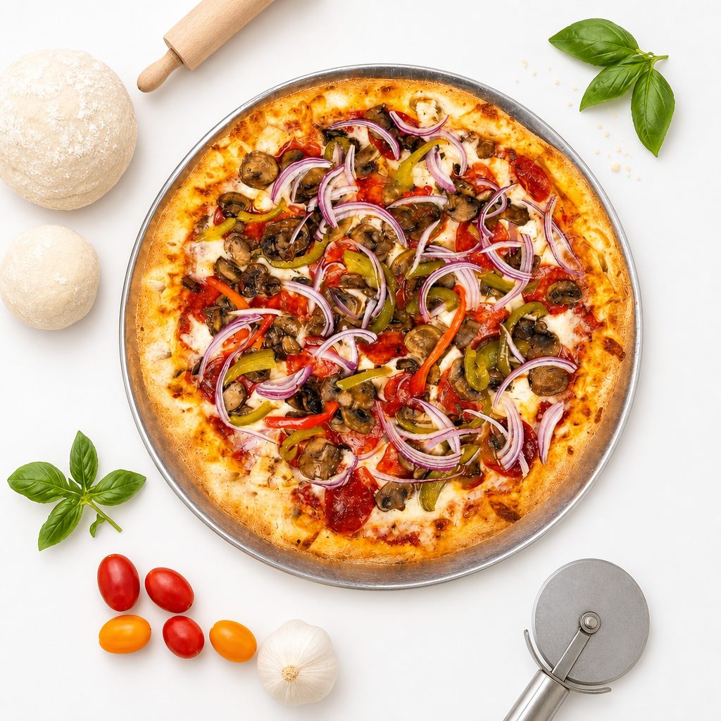 Large Alfredo’s Five Toppings Pizza.