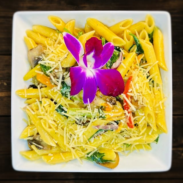 Vegetable Penne with Alfredo Sauce.