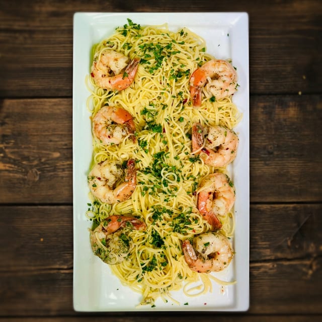 Shrimp Scampi with Angel Hair.