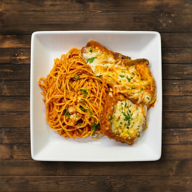 Eggplant Parmesan Spaghetti.